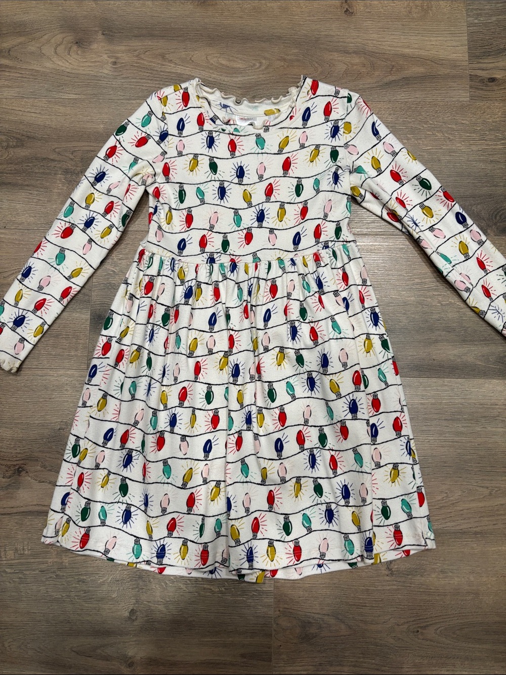 Hanna Andersson White Holiday Light Print Long-Sleeve Dress